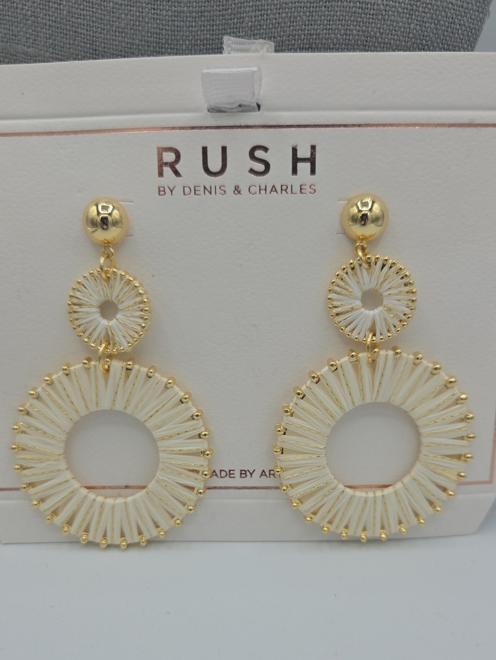 5 for $25! RUSH by Denis & Charles Gold Tone & Cream Double Circle Drop Earrings